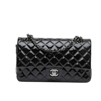 Chanel Medium Classic Double Flap Bag Patent Leather Black 26Cm