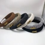 Saint Laurent Ysl Tweed Headband With Gold Hardware In Dark Brown - Image 3