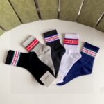 Gucci Round Interlocking G Cotton Socks White Blue Red - Image 3