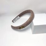 Saint Laurent Small Ysl Tweed Headband With Gold Hardware In Light Brown - Image 2