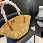 Gucci Medium Straw Tote With Patch Natural 27cm ‎779530 9AAE9 9541 - Image 4