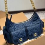 Chanel Large Hobo Bag Washed Denim And Gold Tone Metal Dark Blue 31Cm - Image 2