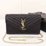 Saint Laurent Classic Cassandre Chain Wallet In Grain De Poudre Black Gold 22Cm 377828BOW011000 - Image 2