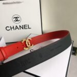 Chanel Leather Belt With Cc Pearl And Gold Tone Metal Red 3Cm - Image 8