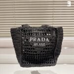 Prada Natural Raffia Logo Tote Black 1Bg444 2A2T F0002 18Cm - Image 2