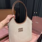 Miumiu Ivy Canvas Bag Beige And Brandy 35Cm 5Bg231 Acrn F062F V Mlf - Image 2