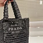 Prada Natural Raffia Logo Tote Black 1Bg444 2A2T F0002 18Cm - Image 5