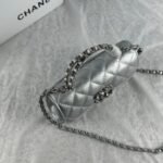 Chanel 23P Clutch With Chain Bag Grained Leather Silver 18cm - Image 7