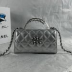 Chanel 23P Clutch With Chain Bag Grained Leather Silver 18cm - Image 2