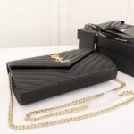 Saint Laurent Classic Cassandre Chain Wallet In Grain De Poudre Black Gold 22Cm 377828BOW011000 - Image 6