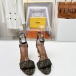 Fendi Delfina Ff Jacquard Medium Heeled Sandals Brown 8X8663Ajzff1D1C - Image 4