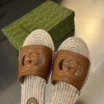 Gucci Interlocking G Cut Out Slide Espadrille Brown 725260 US000 2535 - Image 4