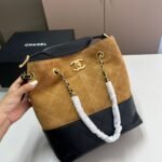 Chanel Shopping Bag Gold Tone Metal Brown And Black 26Cm AS5636 B20827 U1536 - Image 2