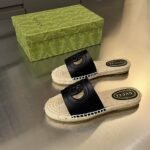 Gucci Interlocking G Cut Out Slide Espadrille Black 725260 US000 1000 - Image 4