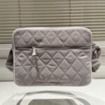 Chanel Messenger Bag Quilted Canvas Light Grey 30Cm - Image 3