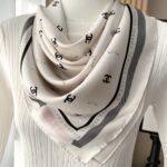 Chanel Square Scarf Jacquard Silk Twill In Ecru Black And Light Pink 90Cm Aaa777 B19447 Nafft - Image 4