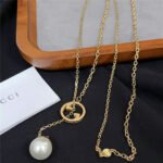Gucci Blondie Pearl Drop Necklace Gold 774689 I4620 8078 - Image 3