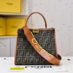Fendi Peekaboo FF Logo Handbag Brown 30Cm - Image 2