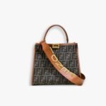 Fendi Peekaboo FF Logo Handbag Brown 30Cm