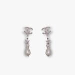 Chanel CC Crystal Star And Pearl Earrings Silver