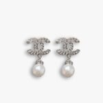 Chanel CC Pearl Earrings Silver