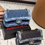 Chanel Classic Double Flap Bag Quilted Printed Denim Medium Blue 25Cm - Image 2