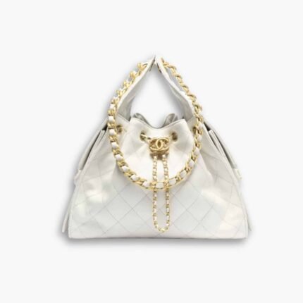 Chanel 25 Small Handbag Grained   Gold-Tone Metal White 30Cm AS5293 B20304 10601