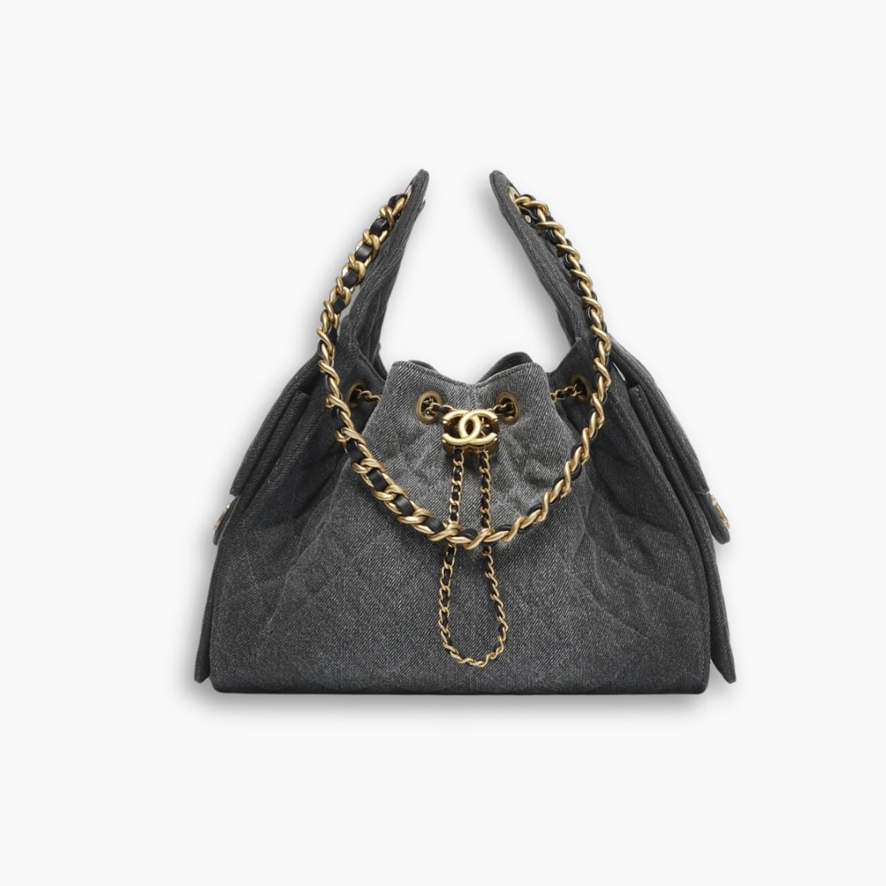 495-9.jpg Chanel 25 Small Handbag Grained Gold-Tone Metal Washed Denim Black 30Cm AS5293 B20520 U0725 - Image 1