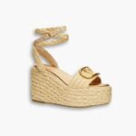 Valentino Garavani Vlogo Raffia Platform Wedge Sandals Natural
