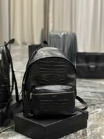 Saint Laurent City Backpack In Crocodile-Embossed Leather Black 534967Dze2F1000 - Image 3