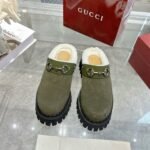 Gucci Horsebit Shearling Mules In Dark Green Suede - Image 2