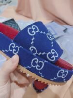 Gucci Women’S With Gg Pattern Slide Sandal Dark Blue - Image 3