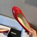 Chanel Cc Cap Toe Ballet Flats In Light Red Patent Leather - Image 5