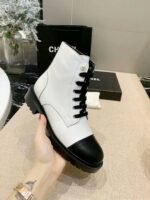 Chanel White Pearl Logo Cc Combat Lace Up Tie Ankle Boots G36209 - Image 5