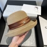 Celine Raffia Curled Brim Hat With Satin Natural - Image 3
