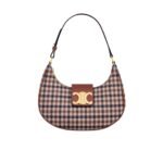 Celine Ava Triomphe Bag In Tartan Textile And Calfskin Medium 24Cm 114492Fyd 14Ml