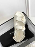 Chanel Cc Button Velcro White Sandals Grained Calfskin Leather - Image 4
