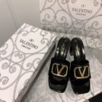 Valentino Vlogo Signature Square Toe Middle Heel Black Slide Sandal - Image 7