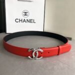 Chanel Leather Belt With Cc Pearl And Silver Tone Metal Red 3Cm - Image 6