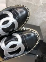 Chanel Embroidered Espadrille Leather Cap Toe Flats Black Cc - Image 4