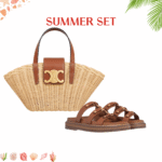 Summer Set: Celine Teen Couffin In Wicker And Leather Tan 15Cm And Celine Slides Tippi In Vegetal Brown 352343766C 04Lu