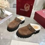 Gucci Horsebit Shearling Mules In Dark Brown Suede - Image 4