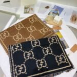 Gucci Check Gg Wool Jacquard Scarf Brown 180Cm - Image 6