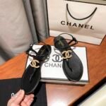 Chanel Gold Pearl Cc Logo Thong Sandals Black - Image 4