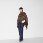 Gucci Gg Wool Jacquard Cape Brown And Beige 140Cm 817831 3G200 2579 - Image 5
