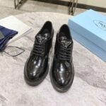 Prada Heeled Brushed Leather Lace Ups Black 1E976M 055 F0002 F 085 - Image 2