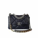 Chanel 19 Series Classic Double C Logo Silver Turn Buckle Black 31Cm