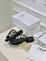 Celine Clea Triomphe Slide In Triomphe Stamped Canvas Calfskin Black - Image 4