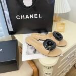 Chanel Black Camellia Slides Beige - Image 3