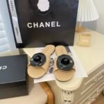 Chanel Black Camellia Slides Beige - Image 4